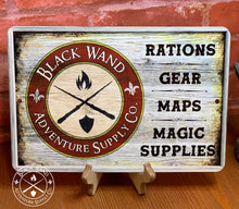 Load image into Gallery viewer, Black Wand Adventure Supply metal sign