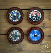 Load image into Gallery viewer, "Viking Shield" Leather Candle/Drink Coaster Set