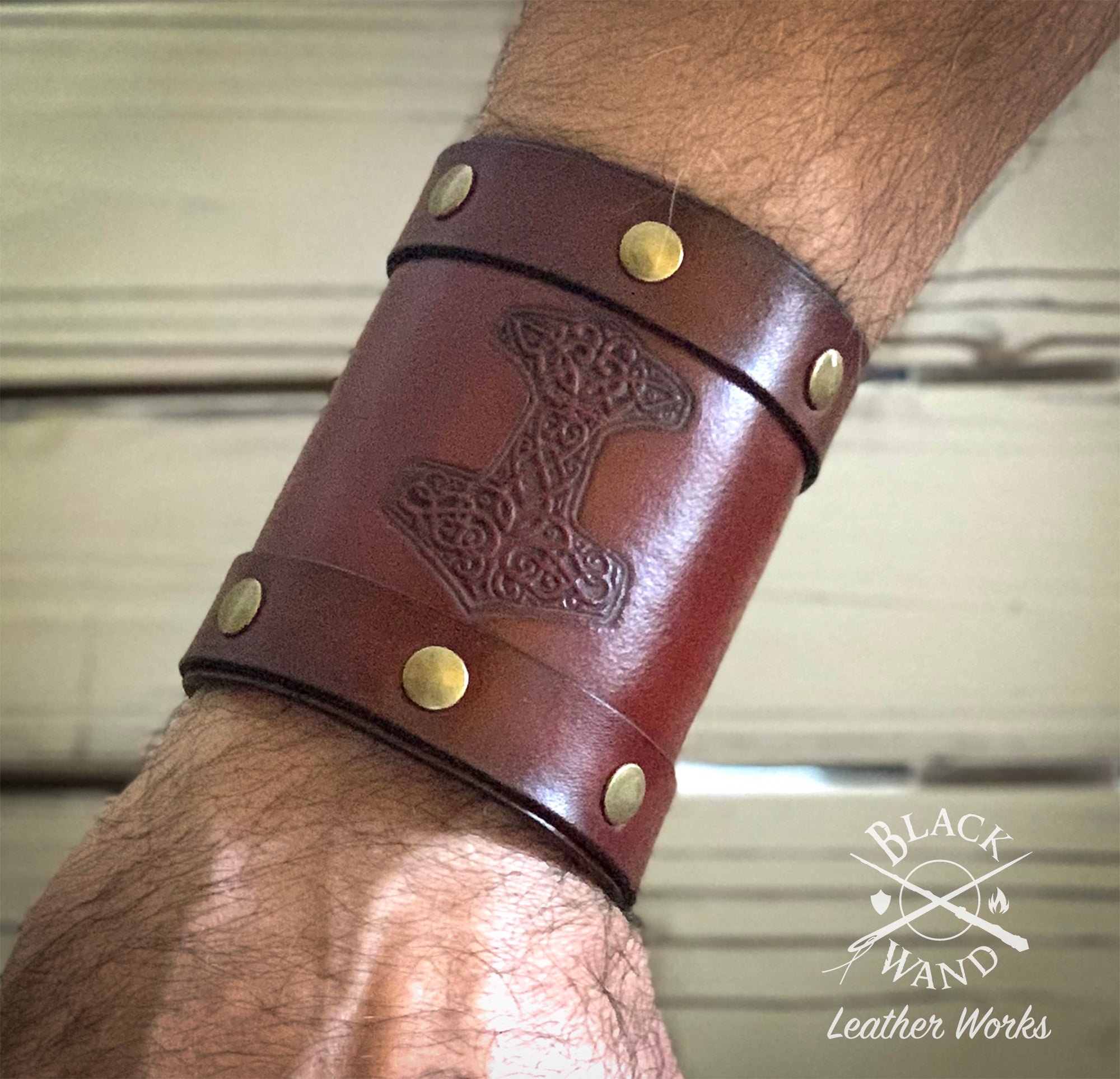 Viking Warrior Leather Wrist Cuff – Black Wand Leather Works
