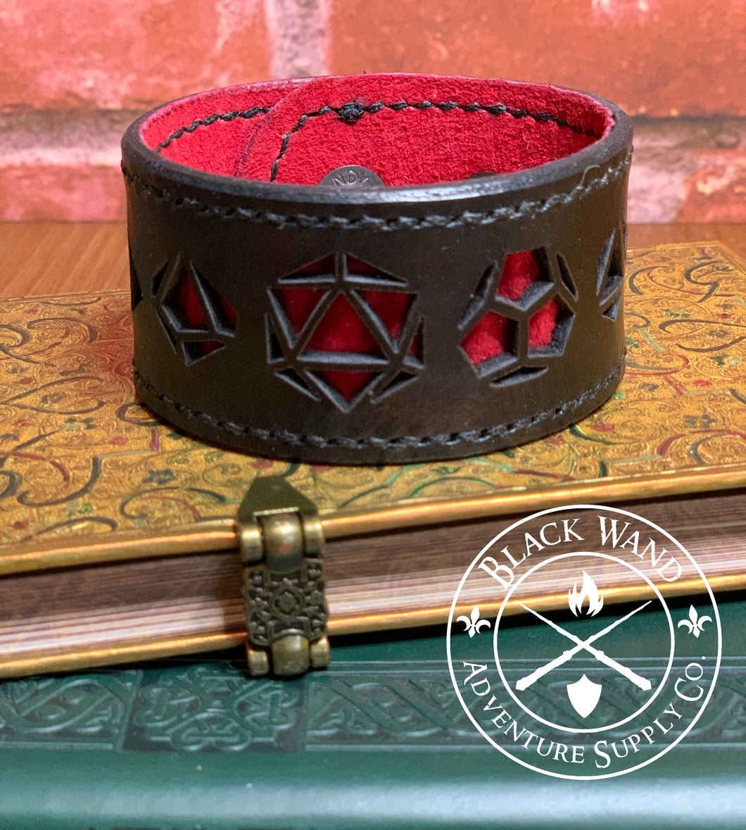 Roleplaying Dice Themed Leather Bracelet