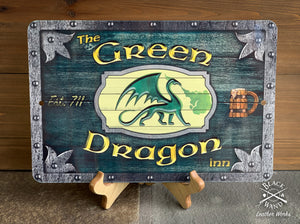 "Green Dragon Inn" metal sign