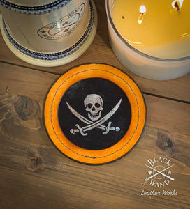 "Jolly Roger" Leather Candle/Drink Coaster
