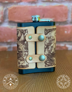 Illustrated Leather-Wrapped Flask