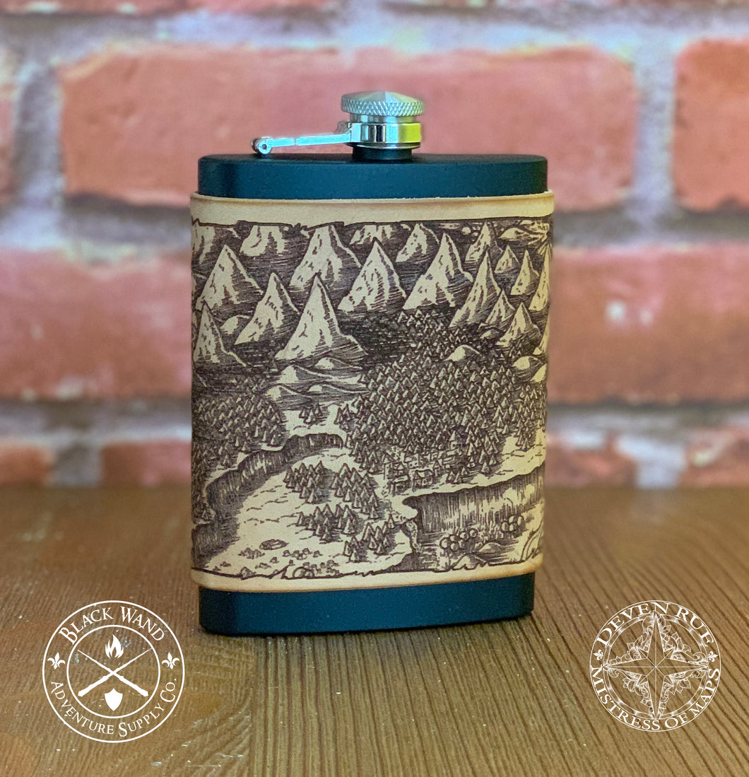Illustrated Leather-Wrapped Flask
