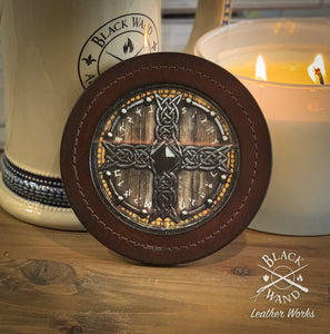 "Viking Shield" Leather Candle/Drink Coaster Set