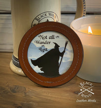Load image into Gallery viewer, &quot;Wandering Wizard&quot; Leather Candle/Drink Coaster
